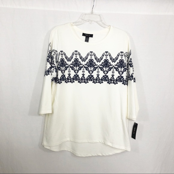 Style & Co. Tops - NEW Style & Co 3/4 Sleeve Tunic Top, Size Large, Ivory and Blue